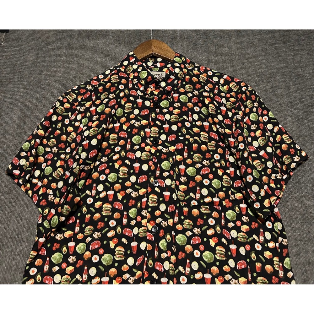 Naked & famous Vintage fast food shirt short sleeve medium AOP mens casual